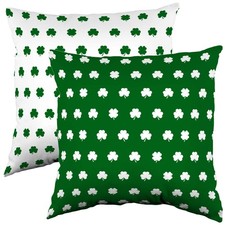 Green and White Clover Pattern Decorative Pillow, 2 Sizes, Made in the USA