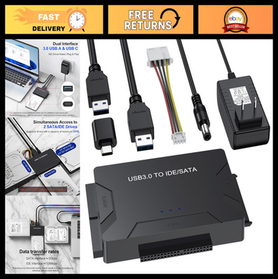 USB 3.0 & Type C SATA IDE Adapter Kit, 2.5''/3.5'' HDD SSD Reader, 20TB Support