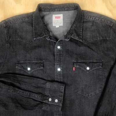 Levi's Barstow Pearl Snap Denim Shirt Mens XL Black Western Rodeo 3LYLW2262 EUC￼
