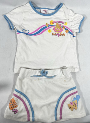 Vintage Y2K 2005 Hello Kitty Girls Shirt Skirt 2 Pc Set Outfit Sanrio Beach Pool