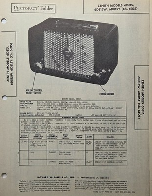 SAMS PHOTOFACT SERVICE MANUAL 55-24 ZENITH RADIO 6D815 6D815W 6D815Y 6E05