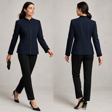 Kasper Lord Taylor Fitted Jacket Women's Size 6 Navy Black Trim Vintage NOS