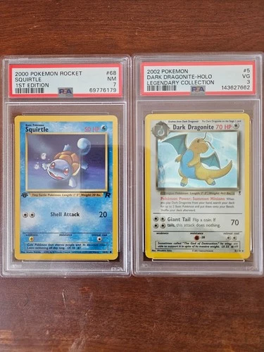 2000 Pokemon 1st edition Squirtle psa 7,  Legendary Collection Dark Dragonite
