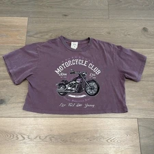 DIRTEE LAUNDRY Acid Wash Purple Motorcycle Cropped Short Sleeve T-Shirt Size XL