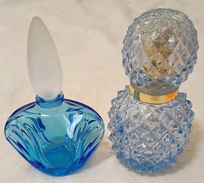 Two Vintage Blue Glass Perfume Bottles D29