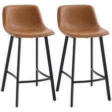 Image of HOMCOM Bar Stools Set of 2, Bar Chairs with Back and Steel Legs, Brown