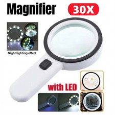 30X Jumbo Handheld Magnifying Glass w/ 12 Bright LED Light Illuminated Magnifier