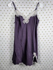 Victorias Secret Purple Satin Silky Slip Dress Lingerie Nightie Lace Lined Med