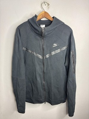 Nike Jacket Mens Large Gray Full Zip Hooded Reflective Stripe Pocket Athletic