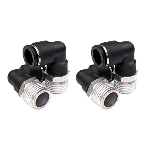 4 Pack Push to Connect Air Fittings 90 Degree Pneumatic Male Elbow 1/2 Inch 