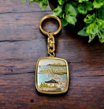 Art of Chokin Matsushima Bay Zen Temple Music Box Keychain Works Swan/Sankyo A