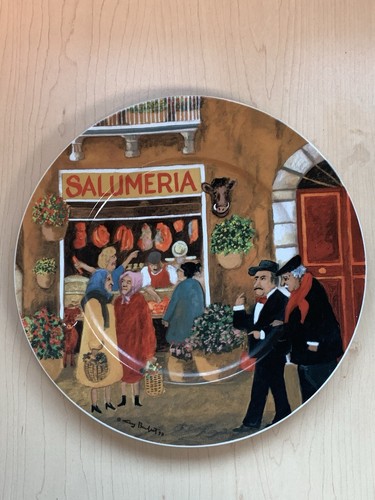 Williams Sonoma Guy Buffet Porcelain Tuscan Storefronts Dinner Plate “Salumeria”