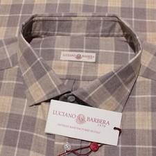 Luciano Barbera NWT Casual Button Down Shirt Sz 2XL in Beige Plaid Cotton Blend