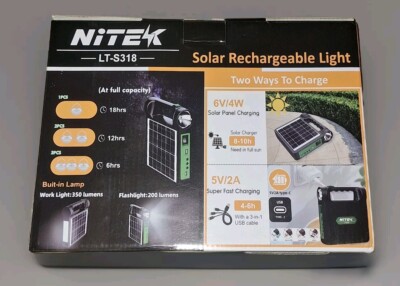 NiTEK Solar Rechargable Light Camping Outdoors Portable New | eBay