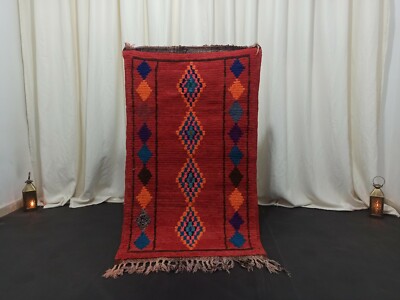Berber Tribal Handmade Moroccan Rug 2'8'' x 4'8'' Diamonds Wool Vintage Carpet