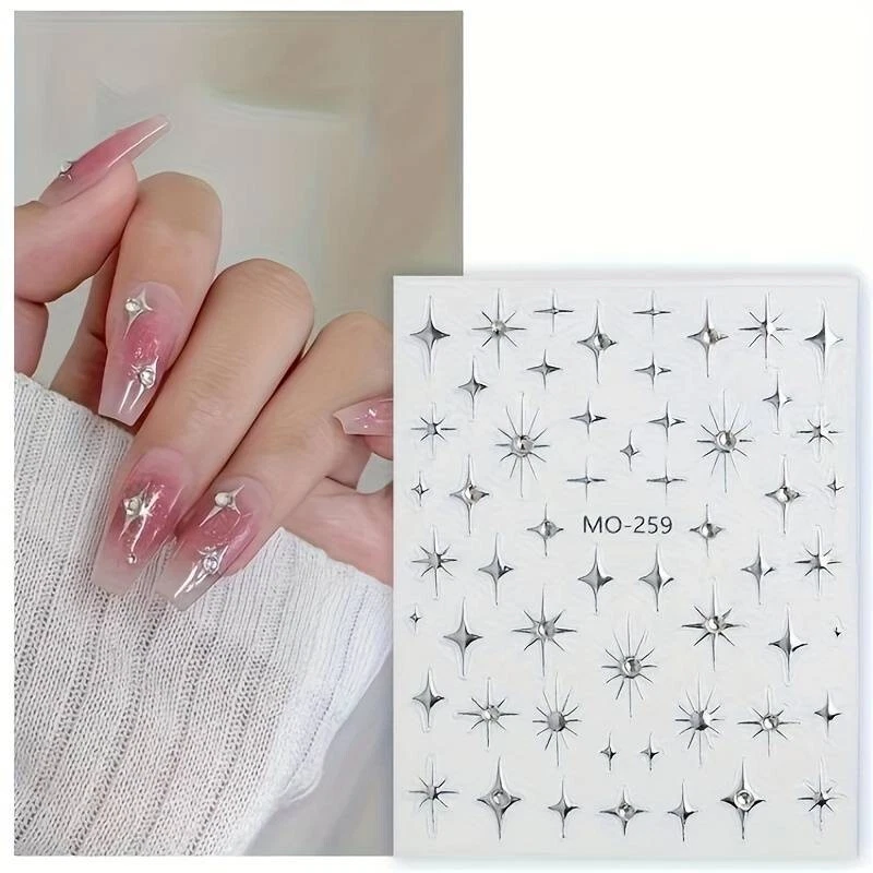 NAIL STICKERS FLOWERS TULIPS 5D Nail Art Stickers Decals Christmas Silver Rhinestone Stars Decoration (MO259)