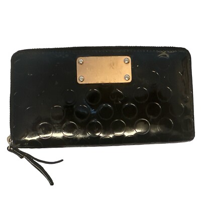 Kate Spade Black Patent Leather Polka Dot Zip Wristlet Wallet