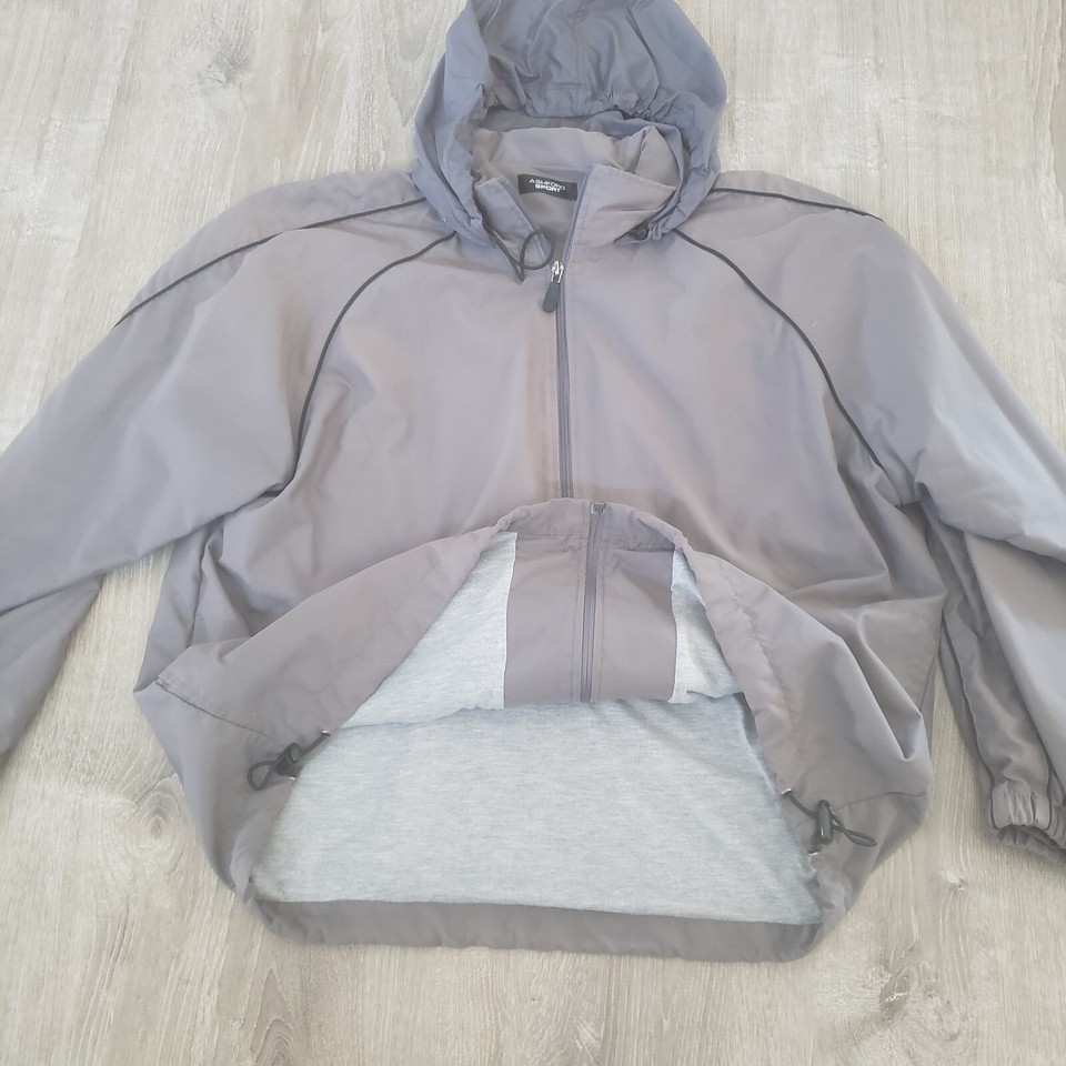 Ashford Sport Gray Long Sleeve Hooded Windbreaker Full Zip Jacket Mens
