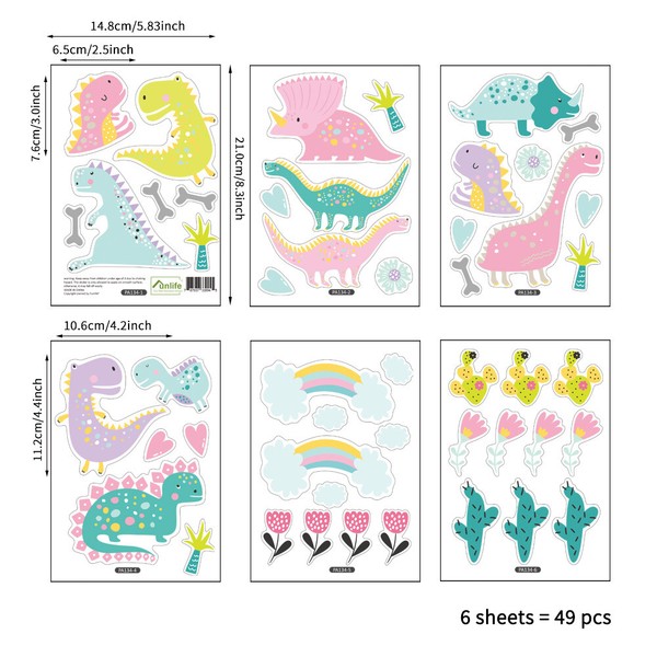 49 Aufkleber Dinosaurier Cartoon Diy Wandtattoo Kaktus Knochen Sticker Tattoo-image