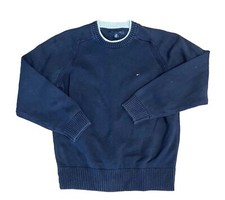 Tommy Hilfiger Sweater Men Sz L Navy Blue Crewneck LS 100 Cotton Flag Logo