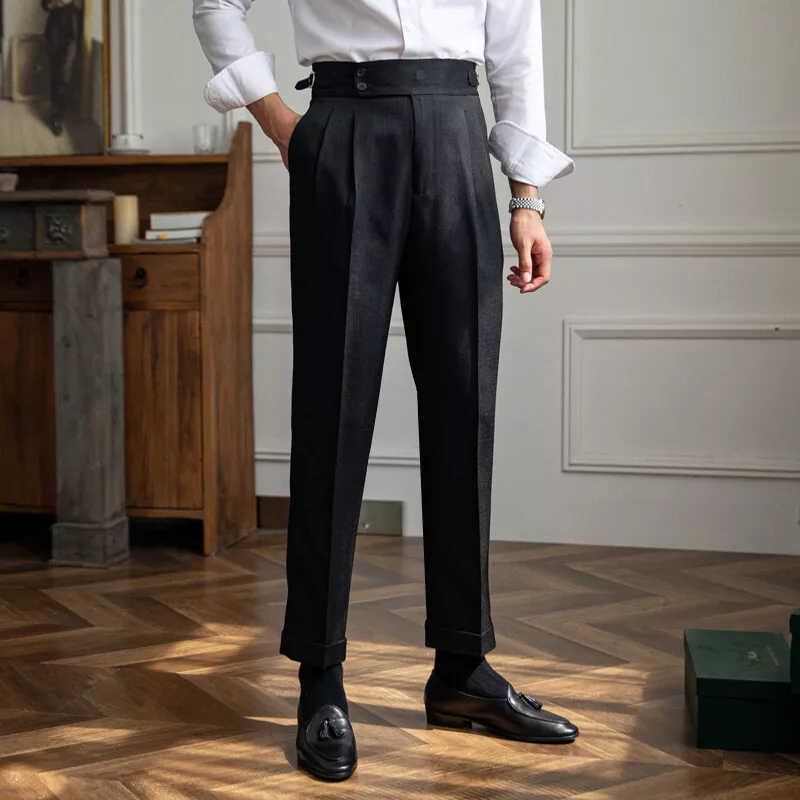 Men's Pant British Style Casual Suit Pants High Waist Straight Trousers  Business