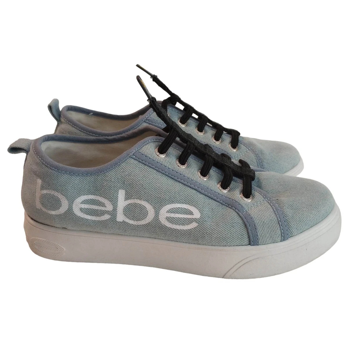 Womens Bebe Brand Denim Designer Shoes Safty Lace Size 8 Wide