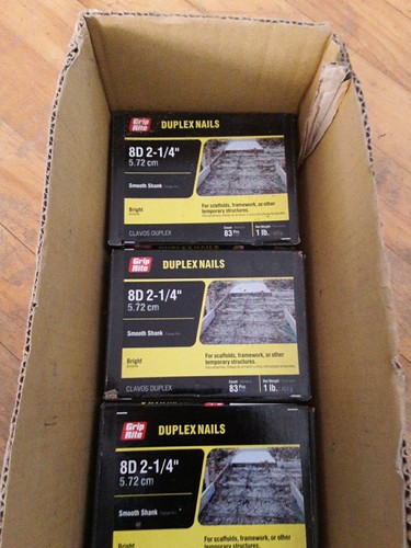 4 Boxes Grip-Rite Bright Double Head Shank Duplex Nail, #8D, 2-1/4 "L, 1lb - Picture 3 of 6
