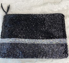 NEIMAN MARCUS Vintage Beaded black silver-gray Clutch Bag PURSE