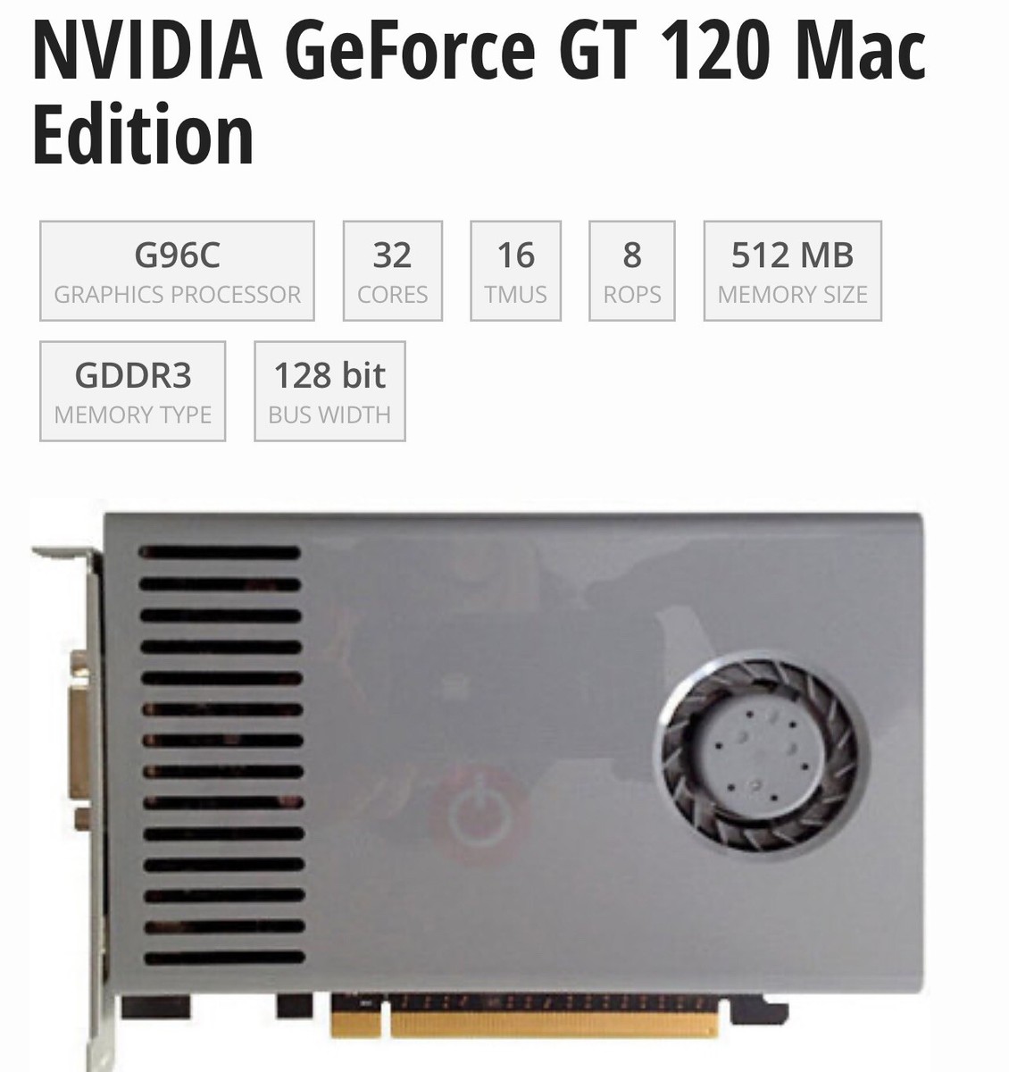 Apple A1310 Video Card NVIDIA GeForce GT 120 512mb for Mac Pro for