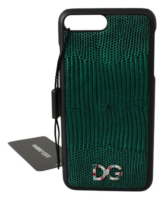 DOLCE & GABBANA Phone Case Cover Green Leather Crystal Logo iPhone 7-8 Plus