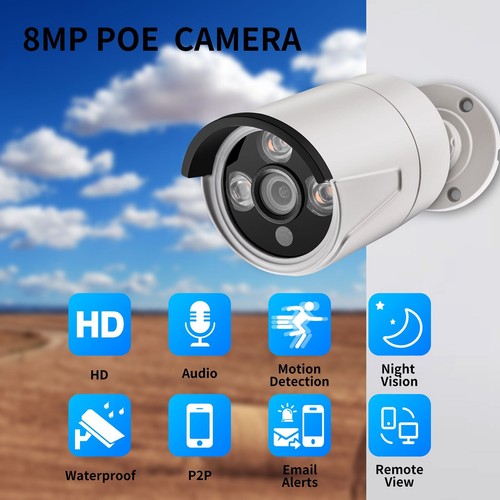 8MP IP Camera Audio Outdoor POE H.265 Metal CCTV Array infrared Security Camera - Picture 2 of 17