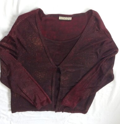 Notations Women's Double Layer Blouse Size Large Shinning Modal Beaded Burgundy