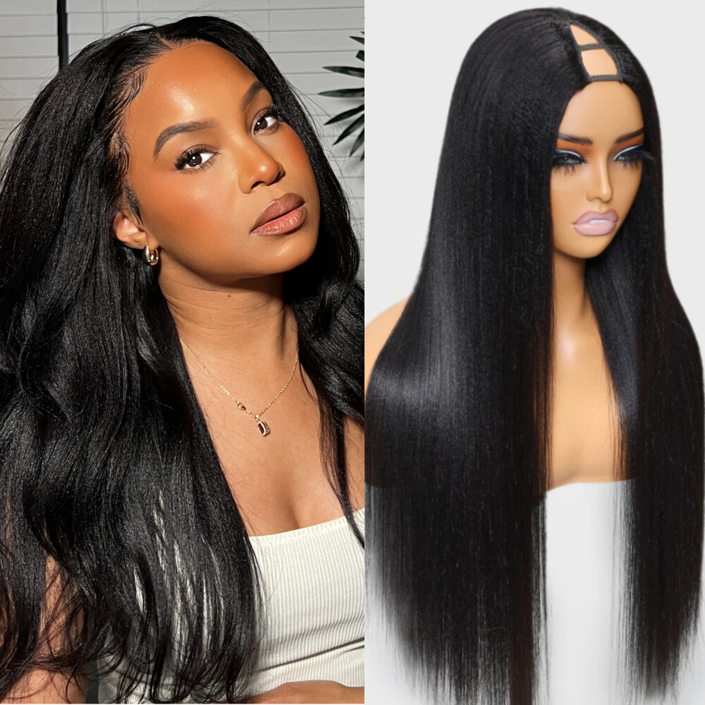 UNice Malaysian Yaki Straight V Part Human Hair Wigs Upgrade U Part Wig  Glueless