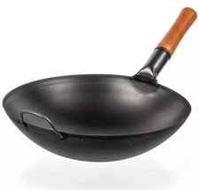 YOSUKATA Carbon Steel Wok Pan - 14 “ Woks and Stir Fry Pans - Chinese Wok wit...