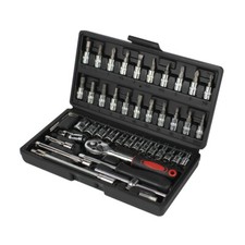 46pcs 1/4"Drive Socket Ratchet Wrench Set Metric Sae Spanner Car Repair Tool Kit