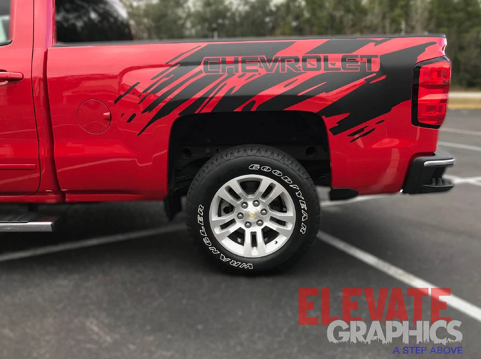 Calcomanías adhesivas de vinilo a rayas laterales salpicaduras 2007-2018 para Chevy Silverado Foto 4 de 4