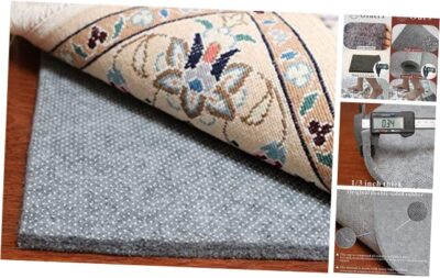 Non-Slip Area Rug Pad 8'x10', 1/3'' Thick Dual Surface-Felt+Rubber. Premium 8*10