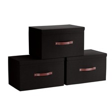 3 Pack Collapsible Storage Bins with Lid, Foldable Linen Fabric Shelf Storage...
