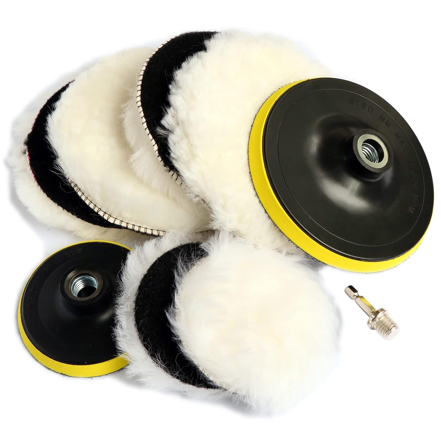 9PCS Wool Polishing Buffing Pads Kit 4 & 6 Drill Adapter Car Polisher