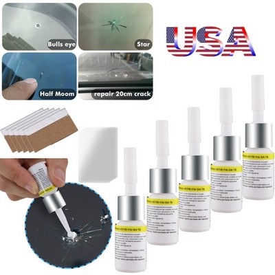 5Pc Set Auto Glass Nano Repair Fluid Car Windshield Resin Crack Tool Kit Crack
