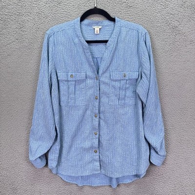 LL Bean Top Womens XL Blue Outdoor Button Country Ranch Casual Comfort