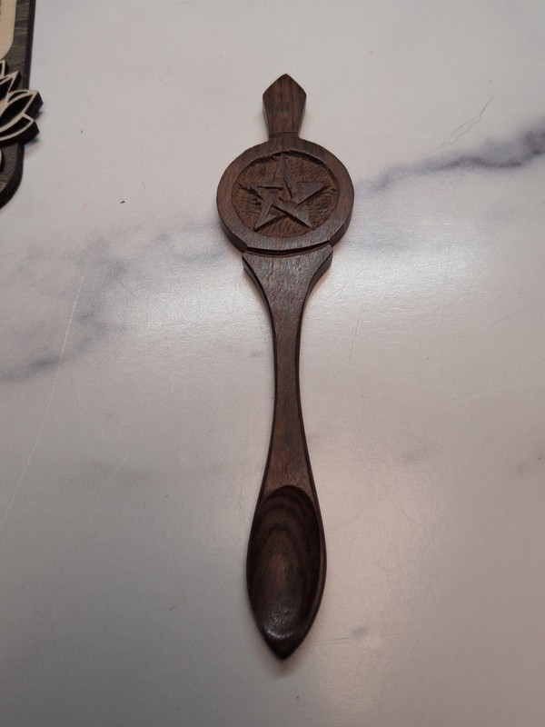 Wiccan Pagan Pentagram Wooden Herb 6" Spoon New