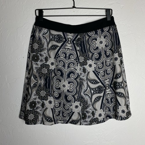 Prana A-Line Skirt Women's Small Black White Taupe Floral Elastic Waist Jenna - Picture 2 of 8