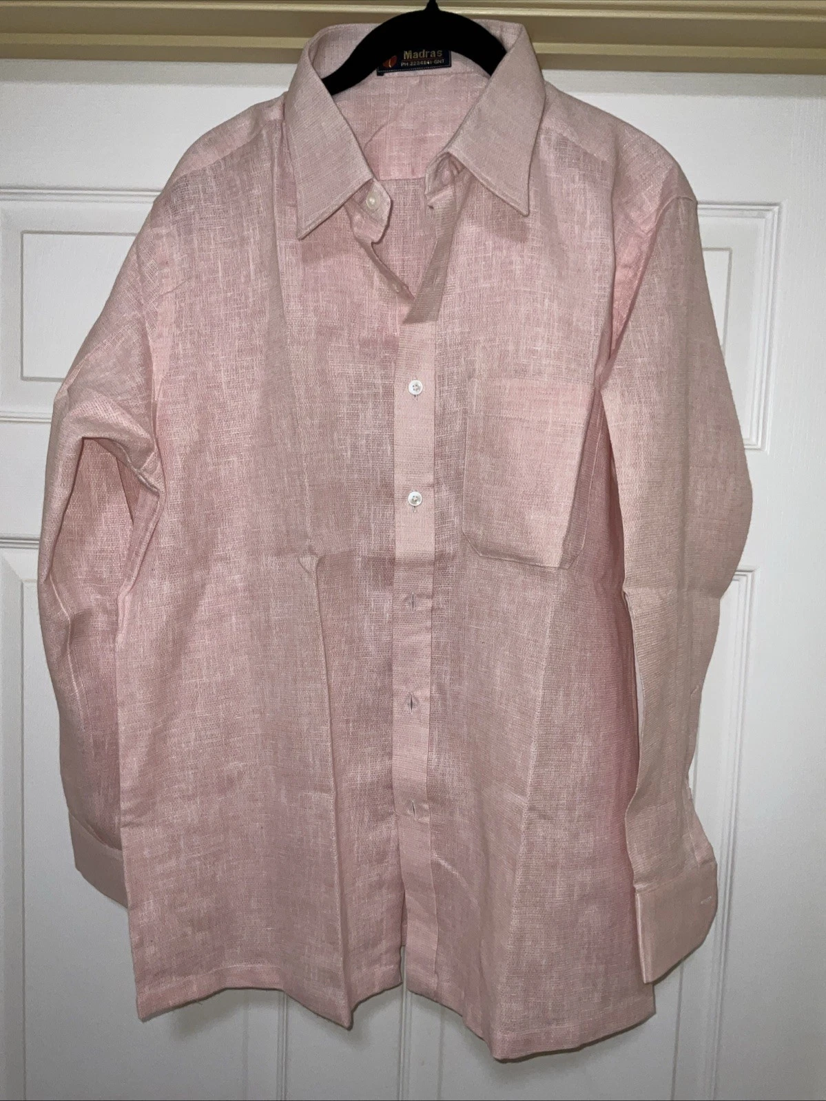 Men’s Tailored Made By Madras Of India Peach Linen Shirt Large