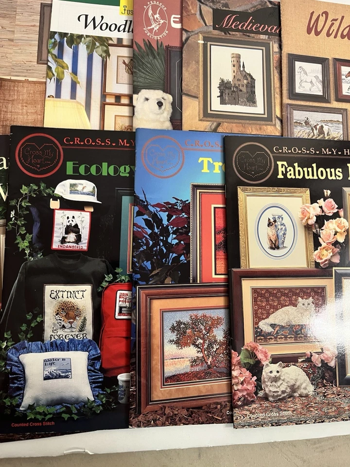 Lot of 10 Cross Stitch Leaflets MEDIEVAL CASTLES HORSES BIRDS CATS TREES Plus - Image 3 of 4