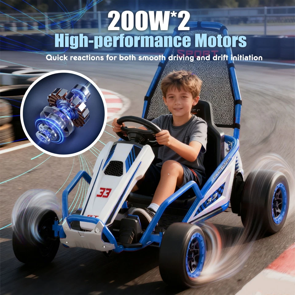 24V Kids Electric Go Kart 7AH Electric Drift Kart Car for Age 6+,400W Motor,Blue - Image 3 of 4