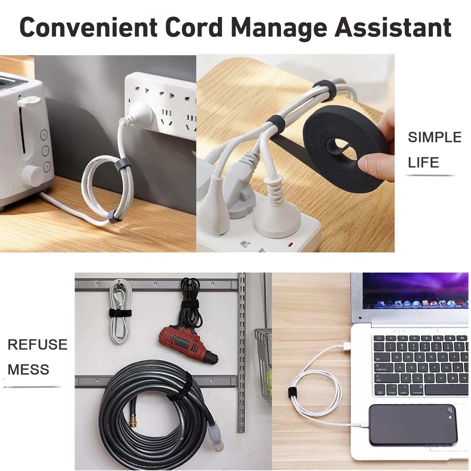 2 Rolls 1/2 Inch x 84Ft Fastening Cable Ties Reusable Hook & Loop Cord Organizer