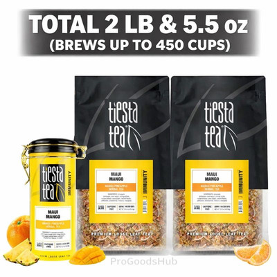 Tiesta Tea Maui Mango Herbal Loose Leaf Tea Bundle, Two 1 lb. Bags & 5.5 oz Tin
