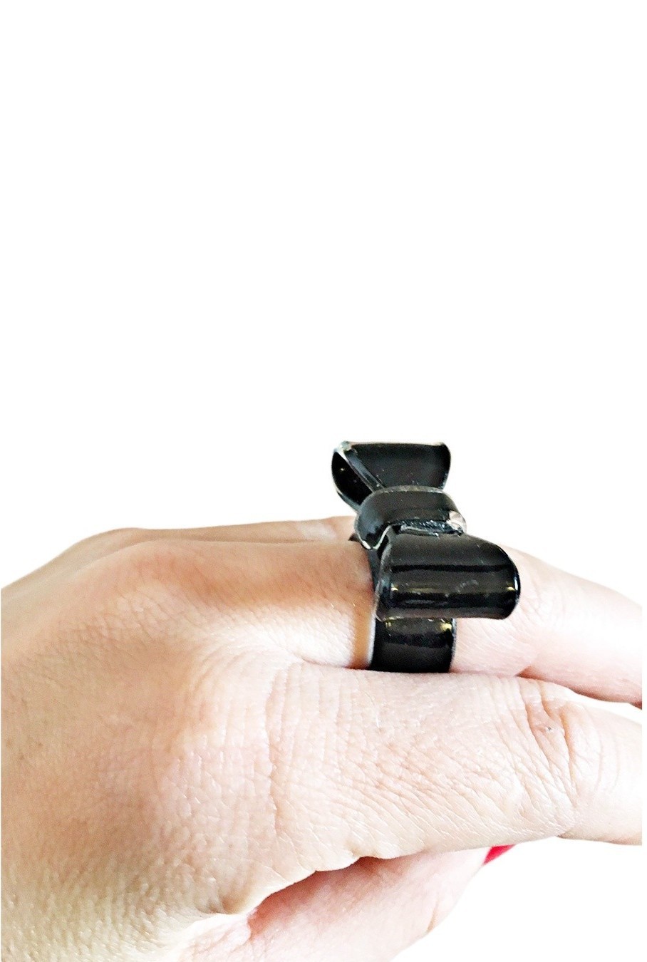 Chunky Black Bow Ring Large Funky Statement Rocka… - image 5