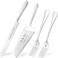 Wedding Cake Knife and Server Set, Engraved Mr and Mrs Silver Forks Cake Cutting